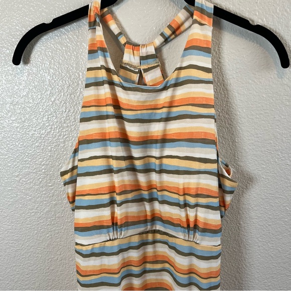 PrAna Striped Midi Dress Built-In Bra Cross Back Orange and Blue MD - Picture 3 of 9